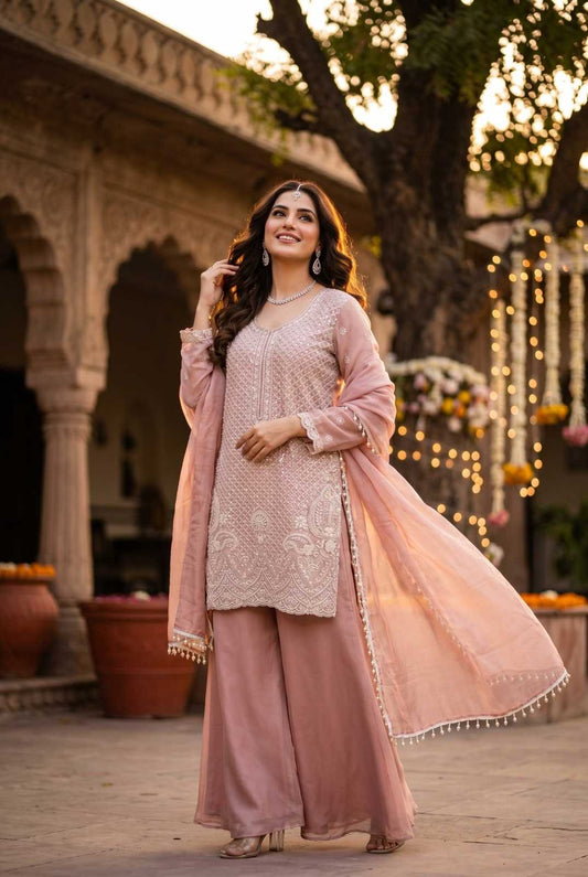 Chinon Silk Sharara Salwar Suit