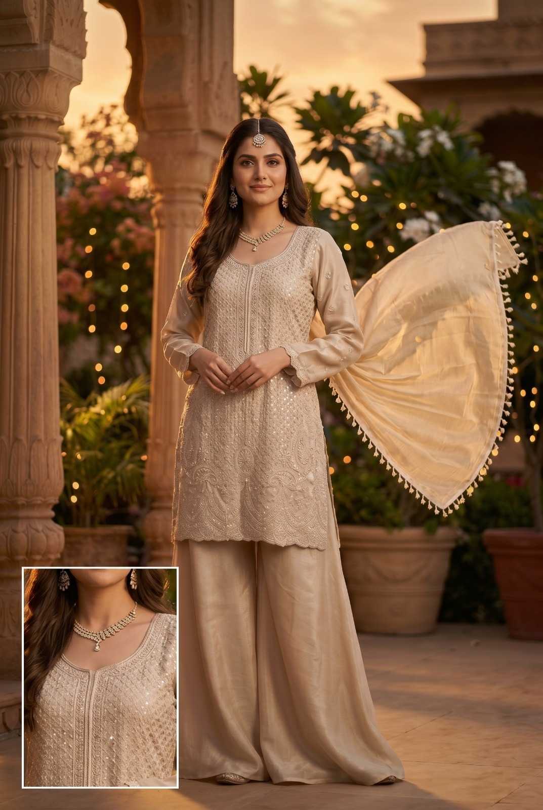 Chinon Silk Sharara Salwar Suit
