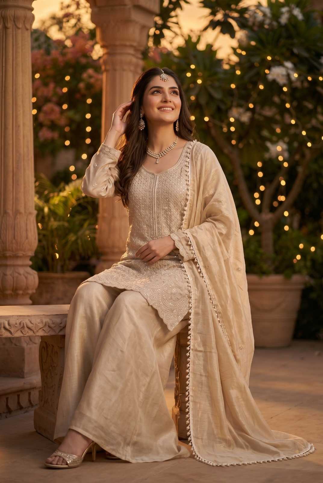 Chinon Silk Sharara Salwar Suit