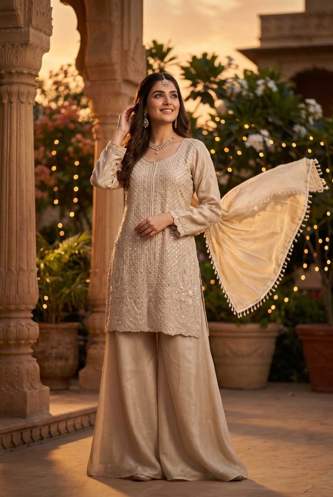 Chinon Silk Sharara Salwar Suit