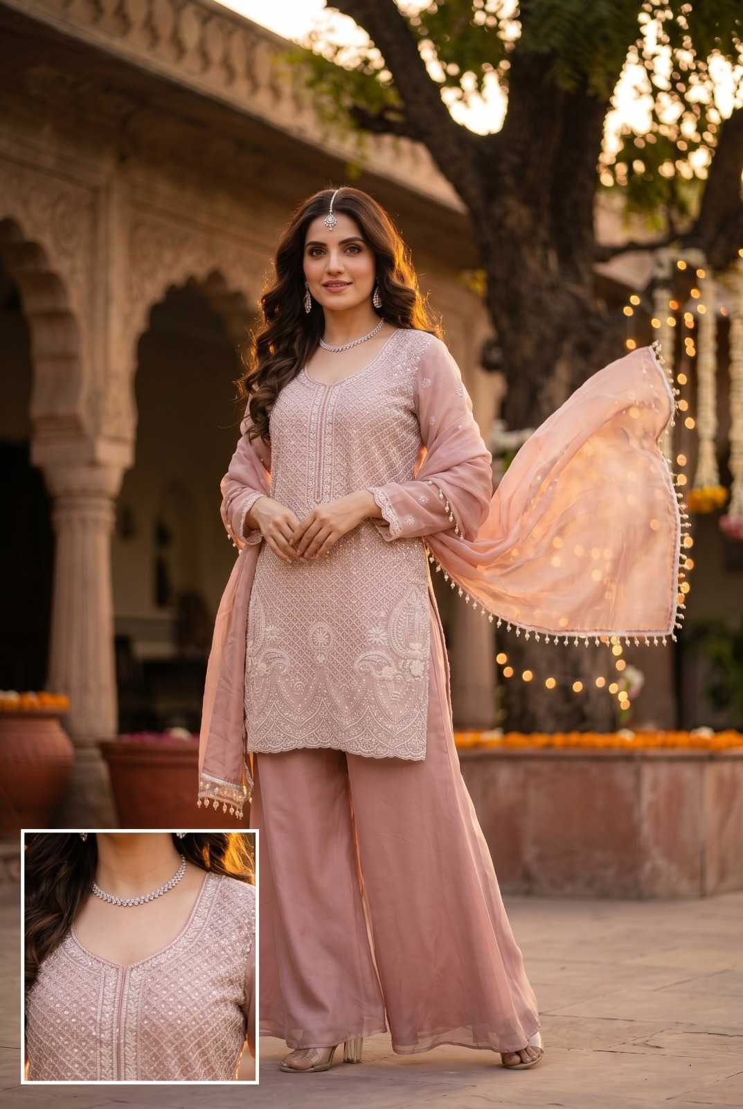Chinon Silk Sharara Salwar Suit
