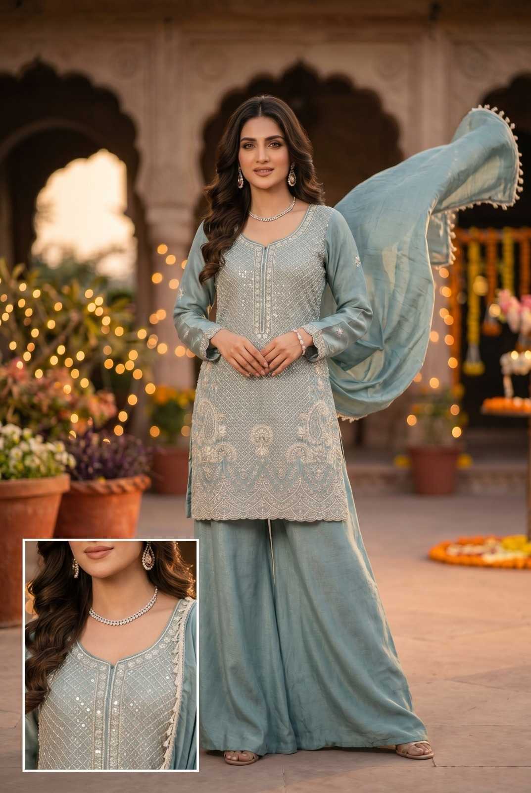 Chinon Silk Sharara Salwar Suit