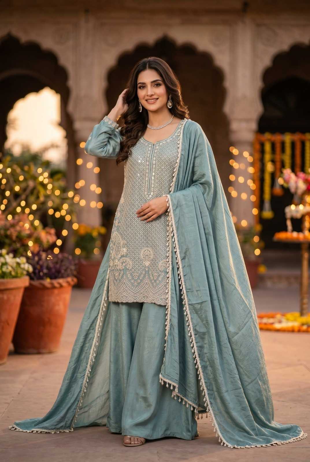 Chinon Silk Sharara Salwar Suit