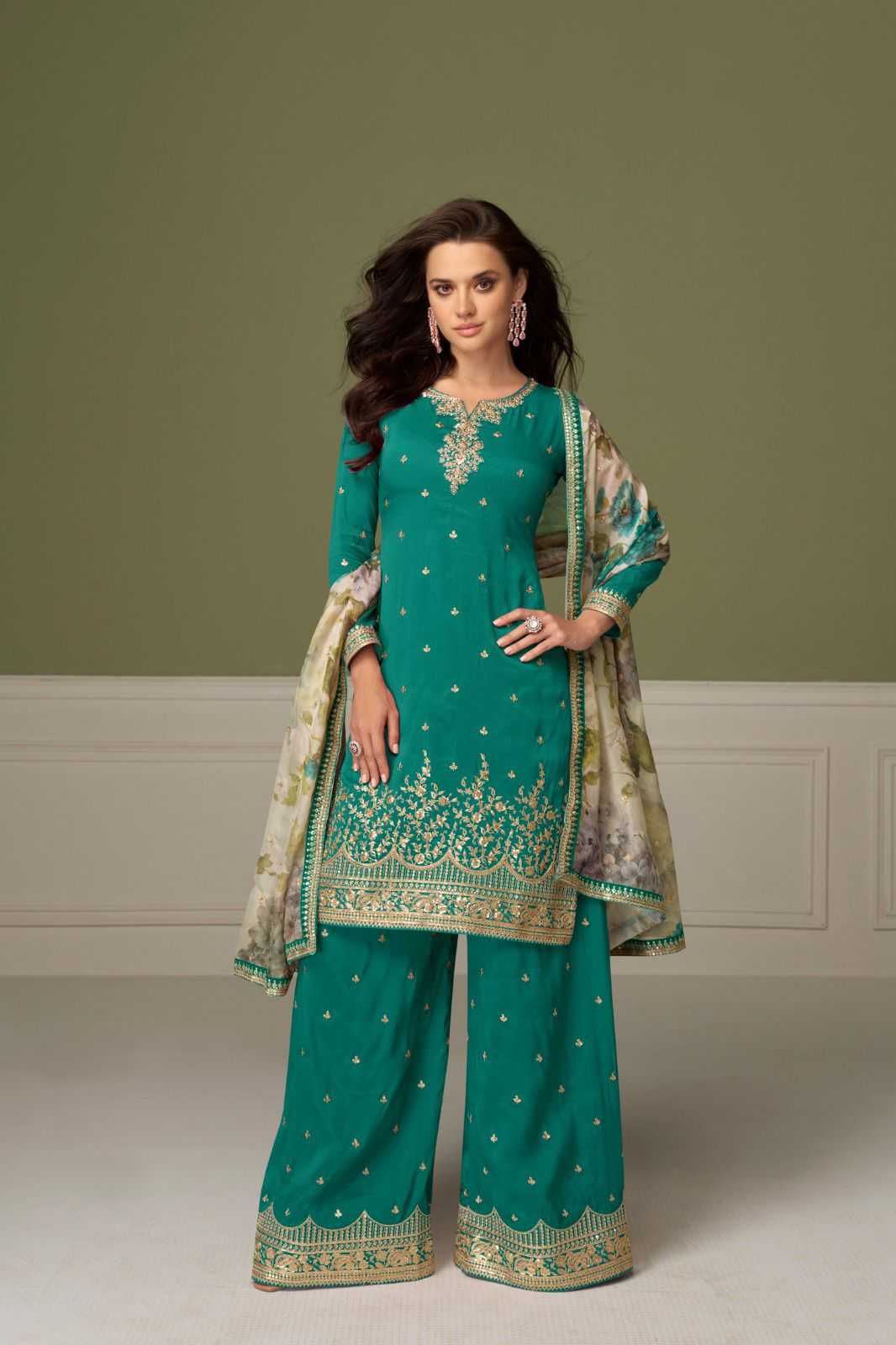 Shimmer Silk Palazzo Suit