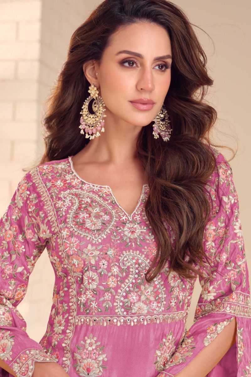 Shimmer Silk Embroidery Suit