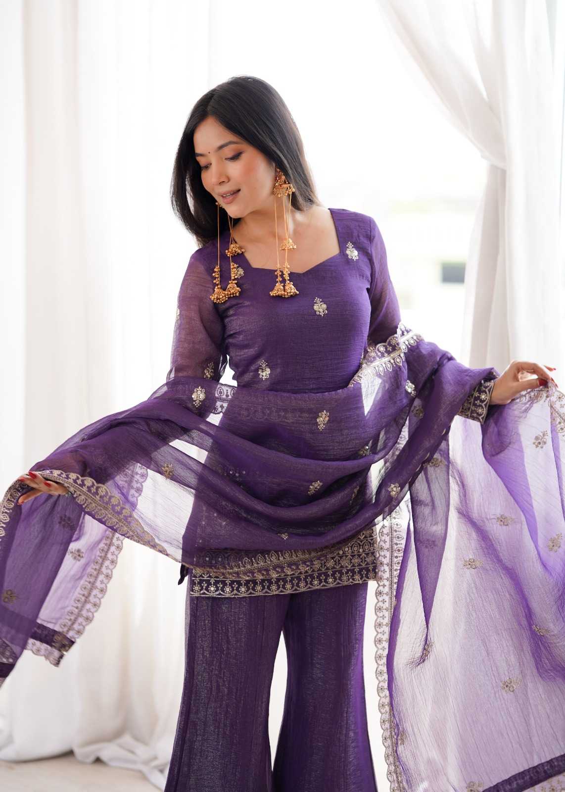 Crush Silk Embroidery Suit