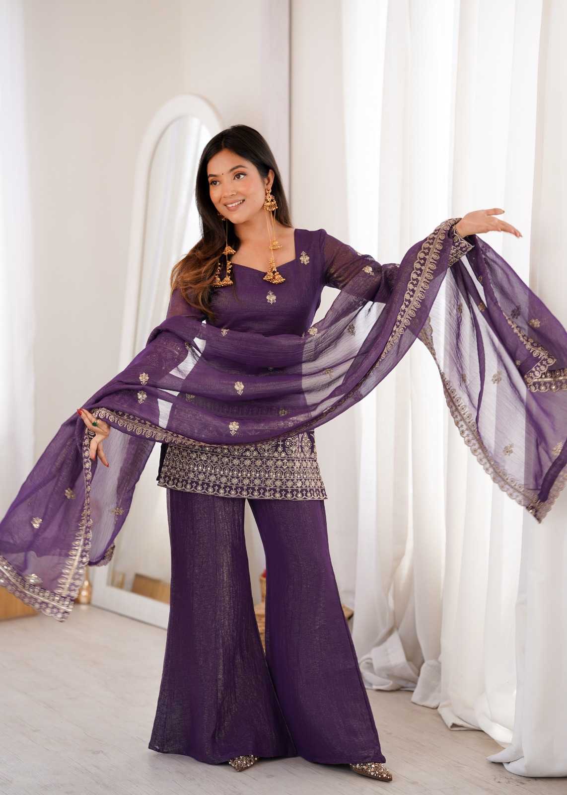 Crush Silk Embroidery Suit