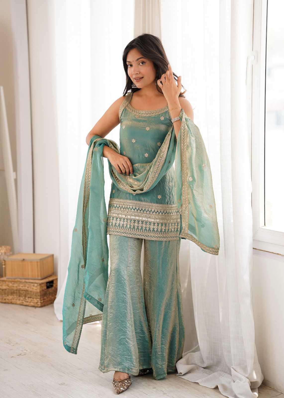 Crush Silk Embroidery Suit