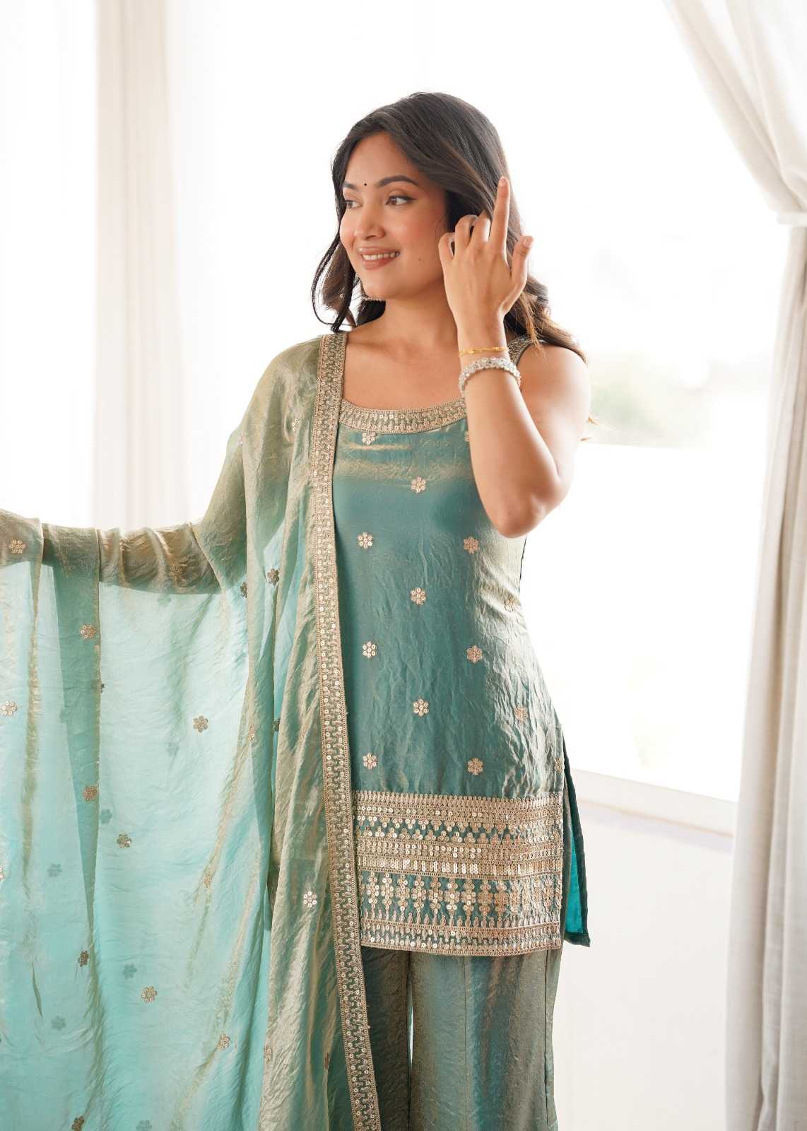 Crush Silk Embroidery Suit