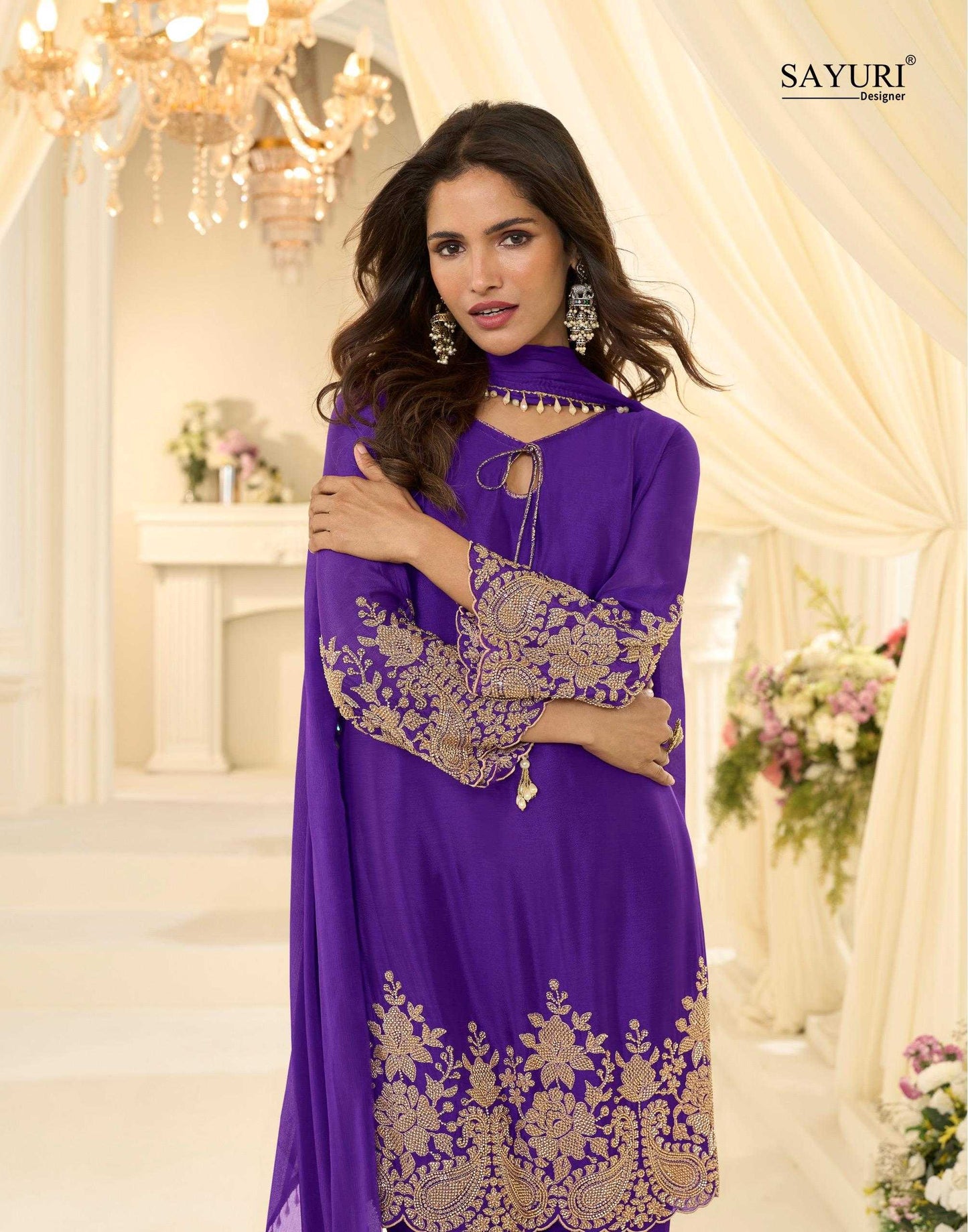 Chinon Silk Embroidery Suit
