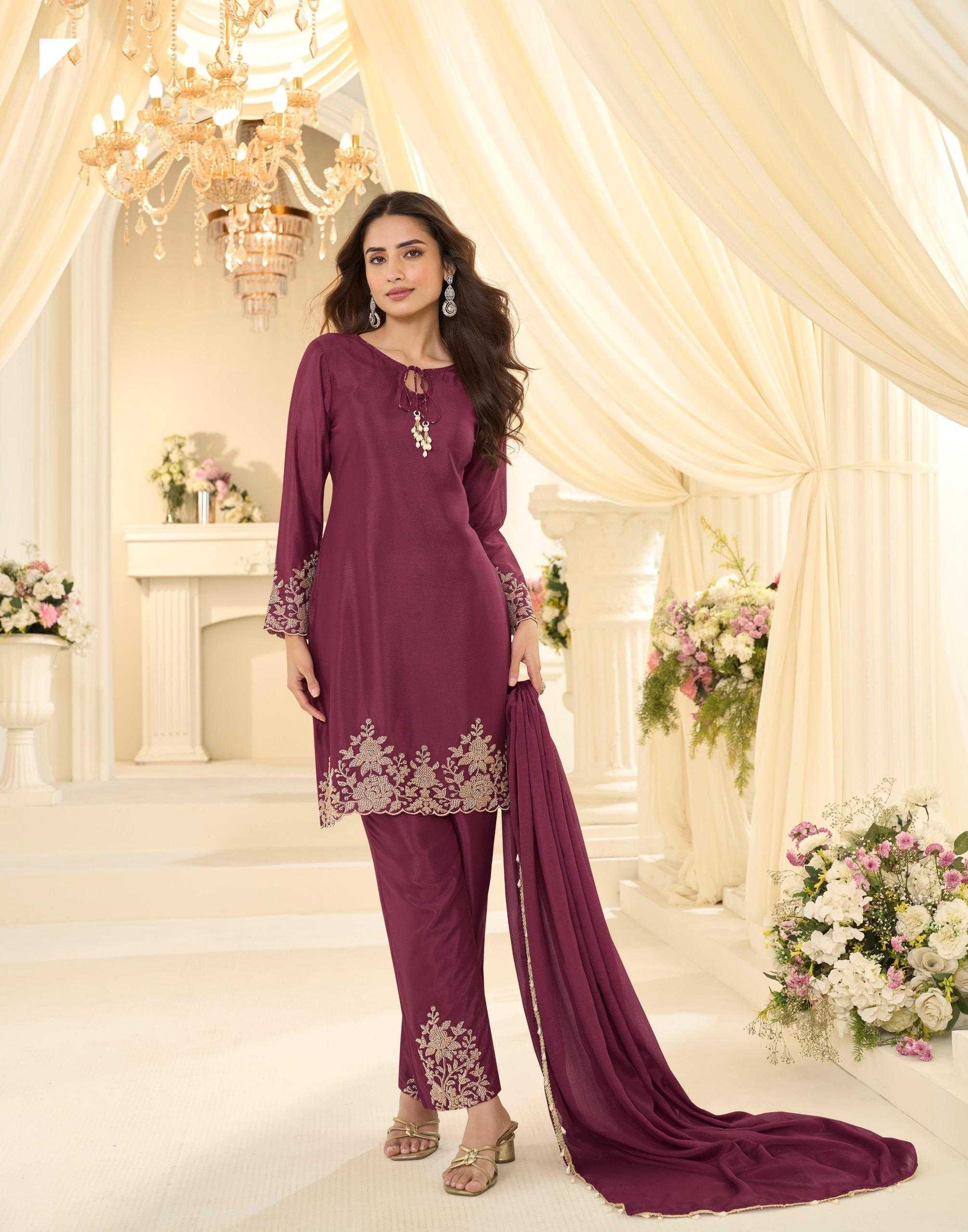 Chinon Silk Embroidery Suit
