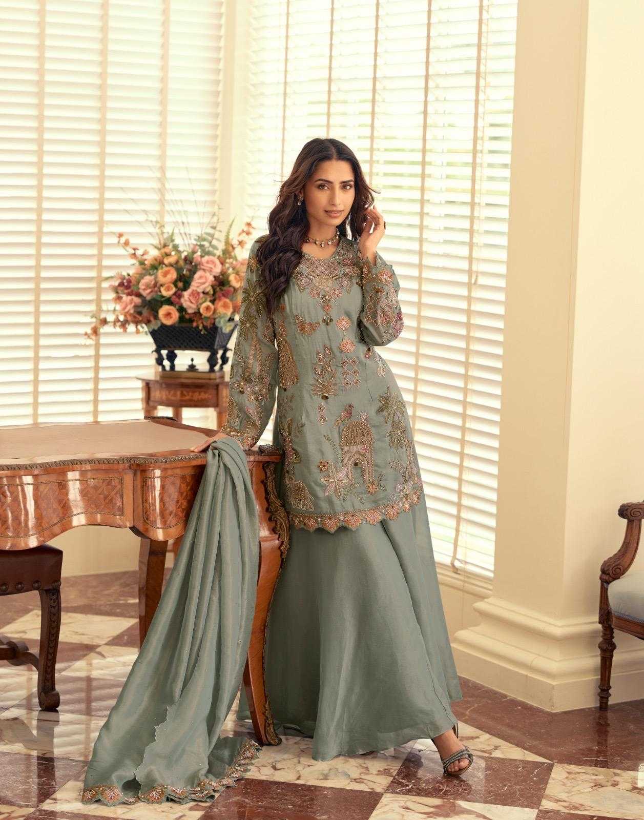 Shimmer Silk Embroidery Suit