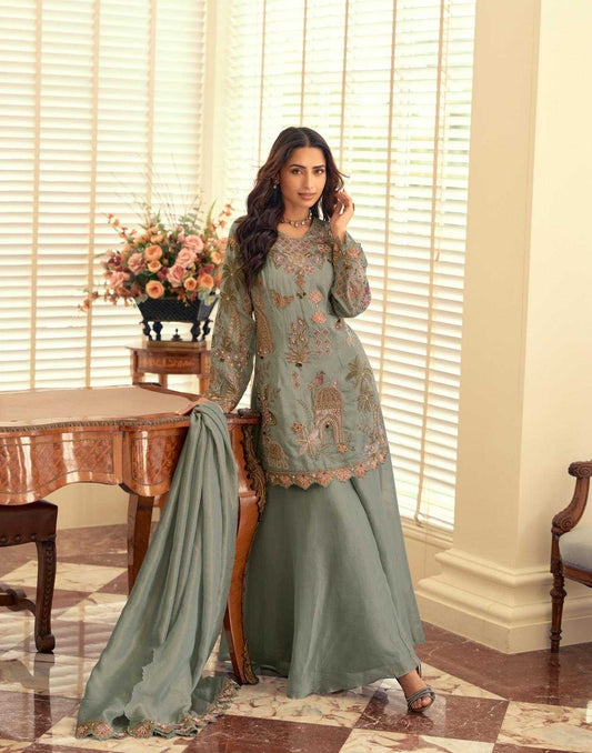 Shimmer Silk Embroidery Suit
