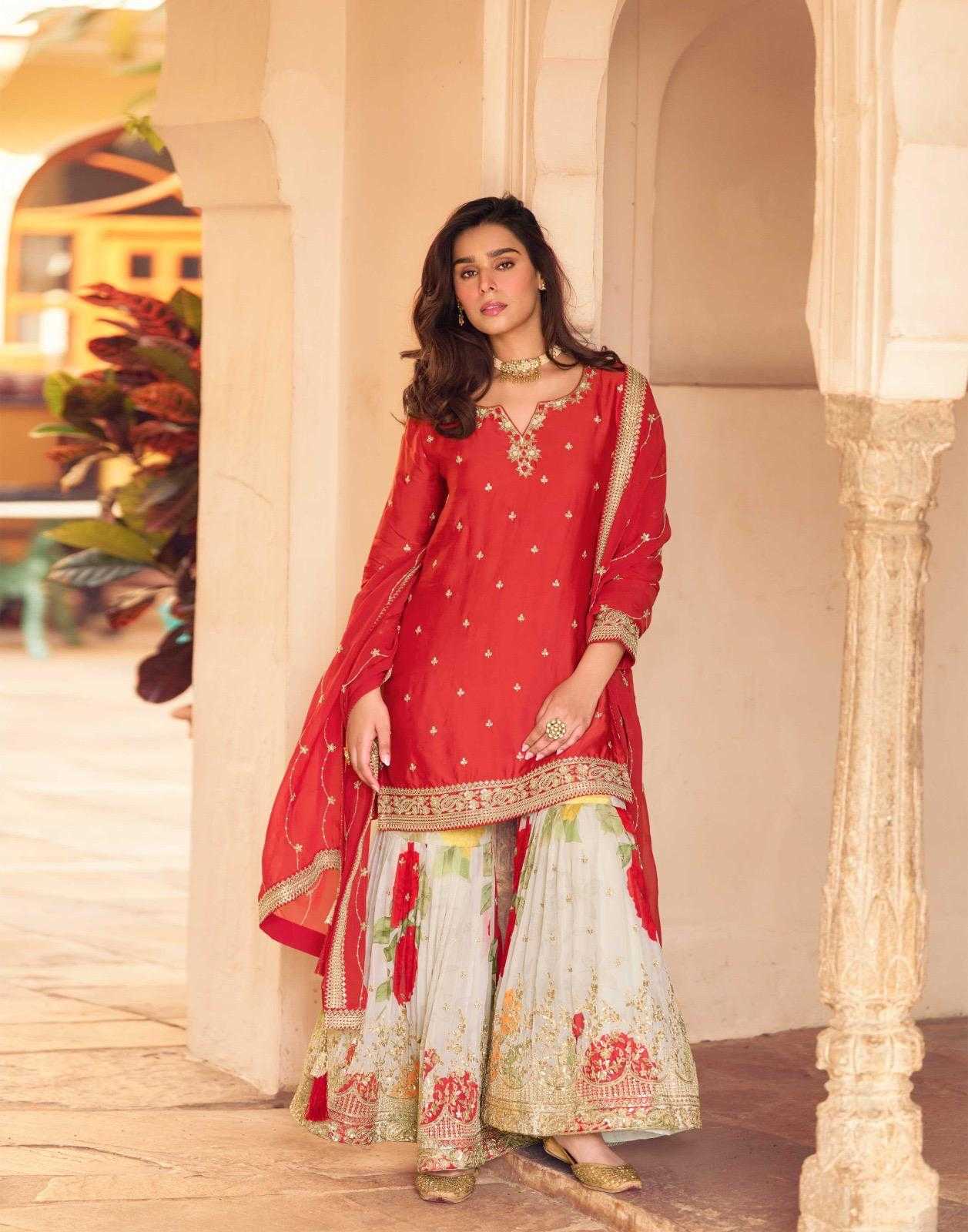 Chinon Silk Sharara Salwar Suit
