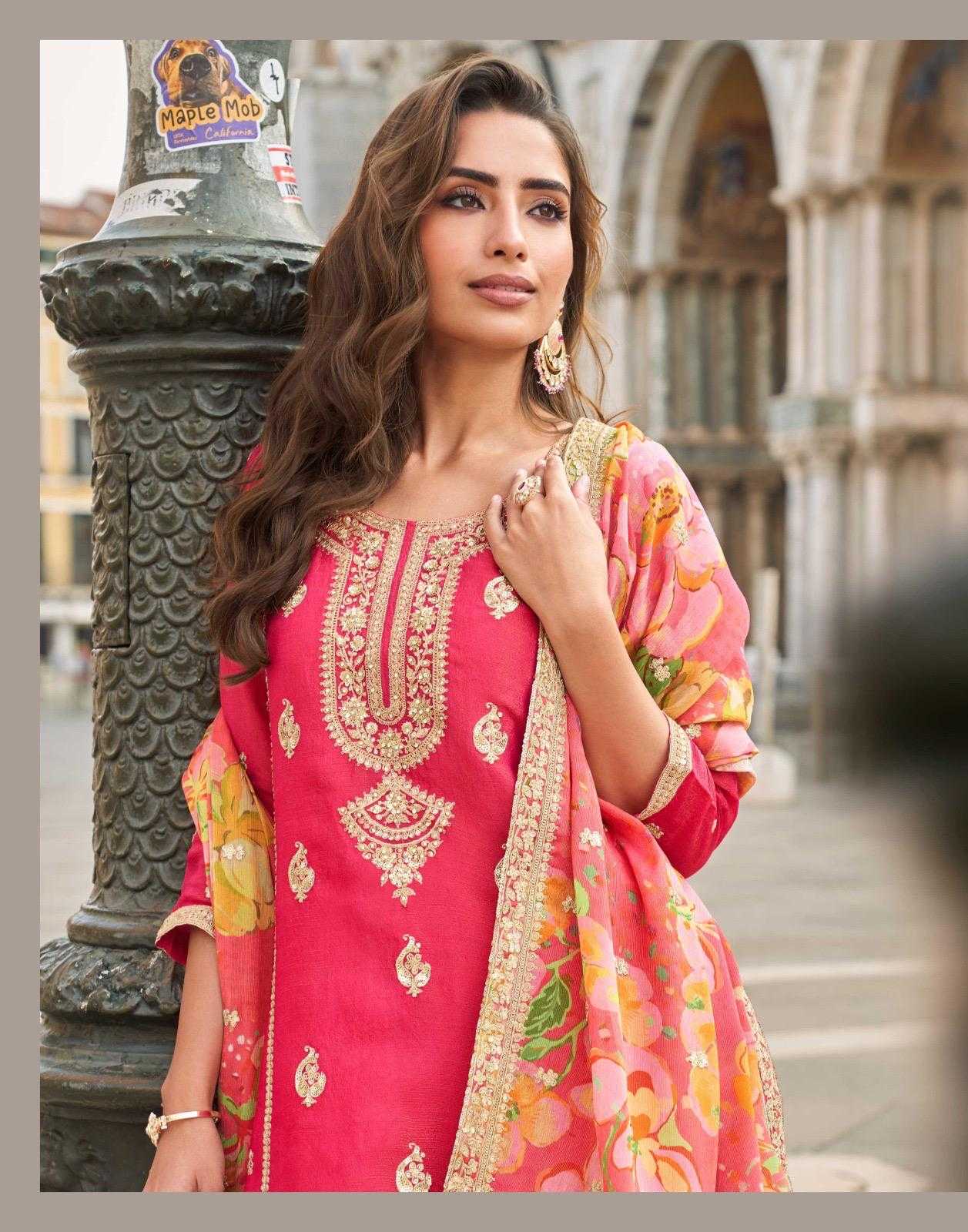 Shimmer Silk Embroidery Suit