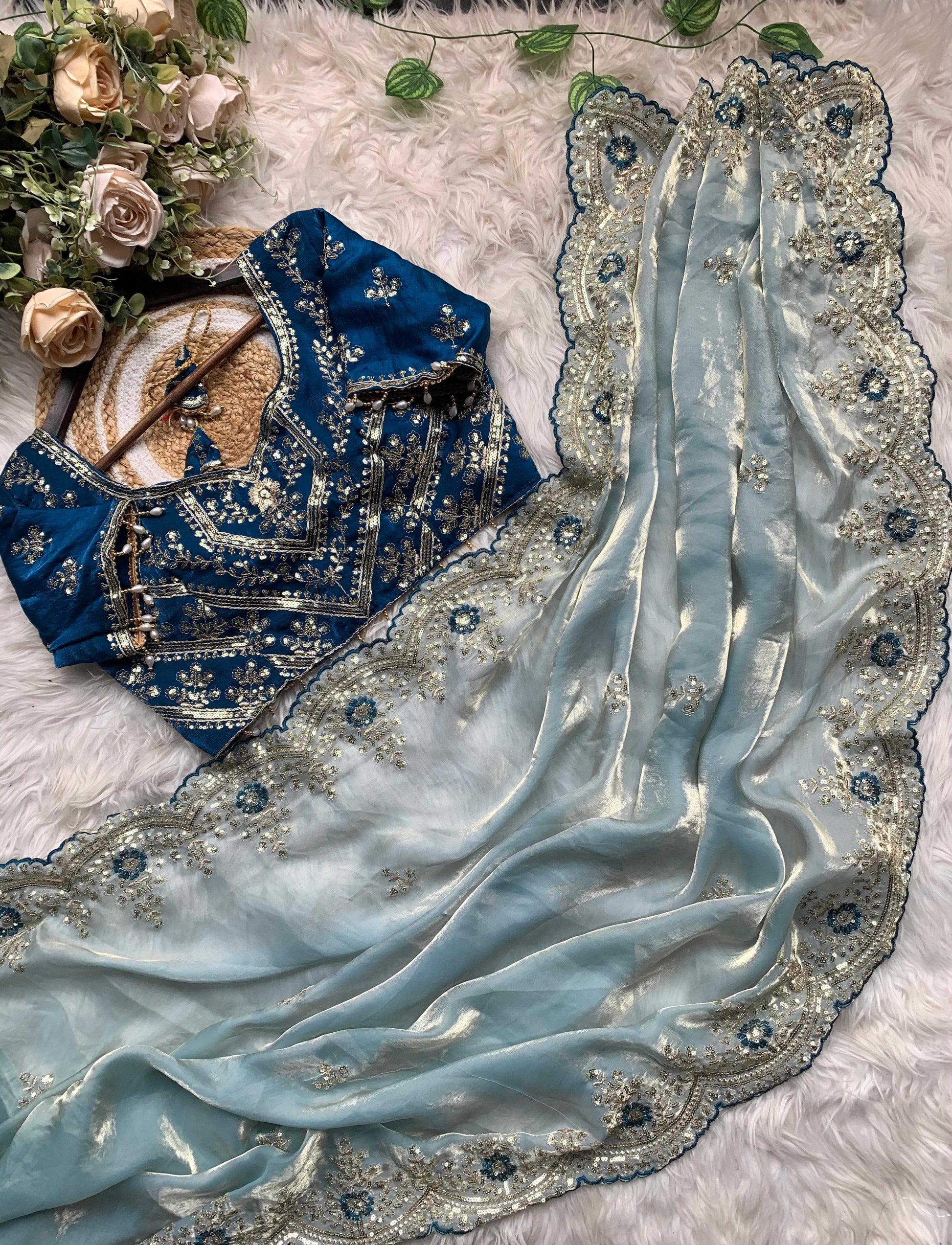 Satin Embroidered Saree