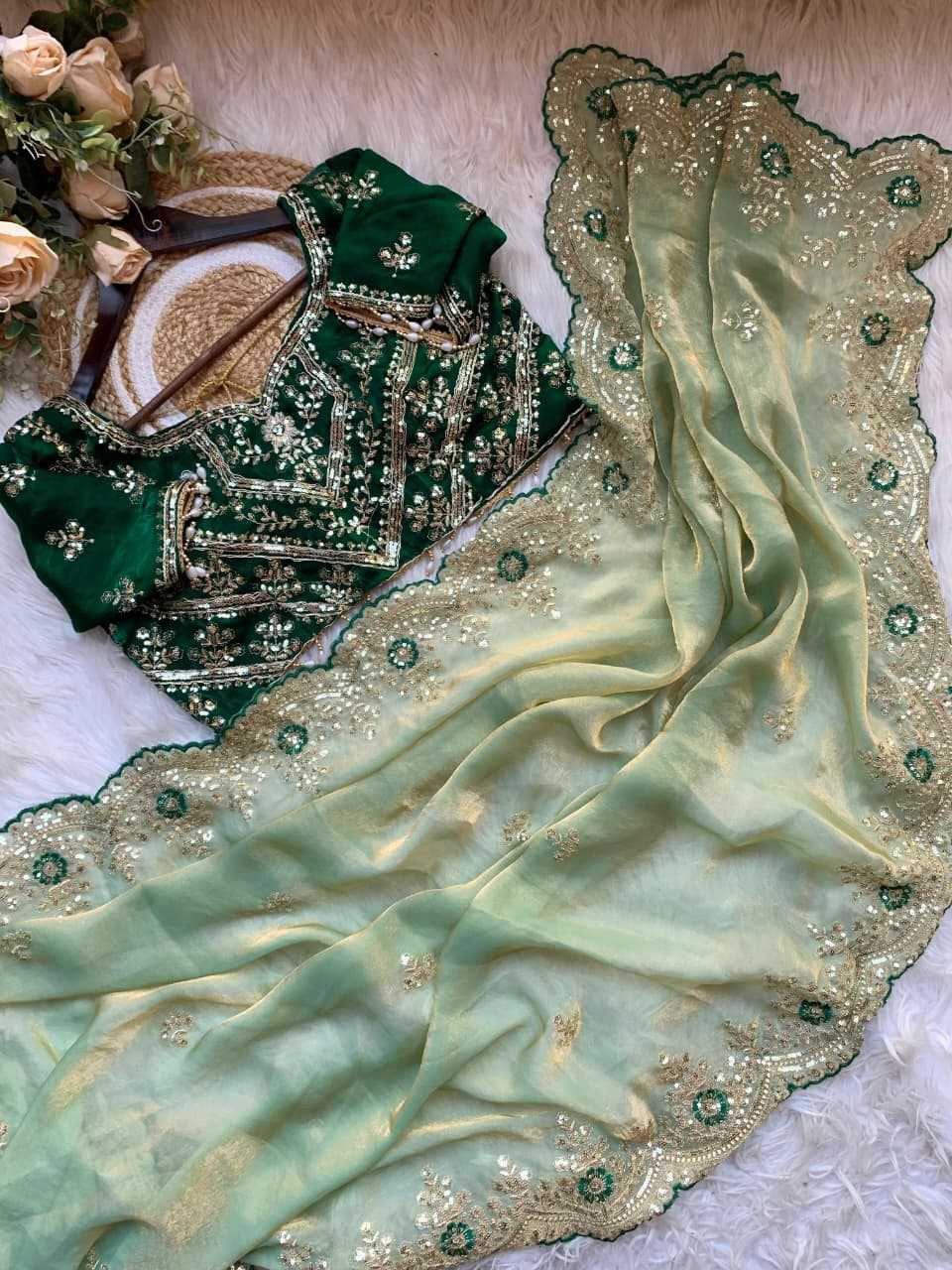 Satin Embroidered Saree