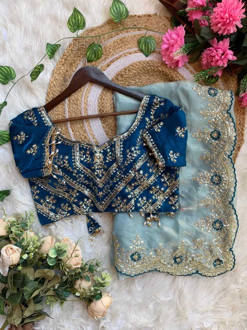 Satin Embroidered Saree