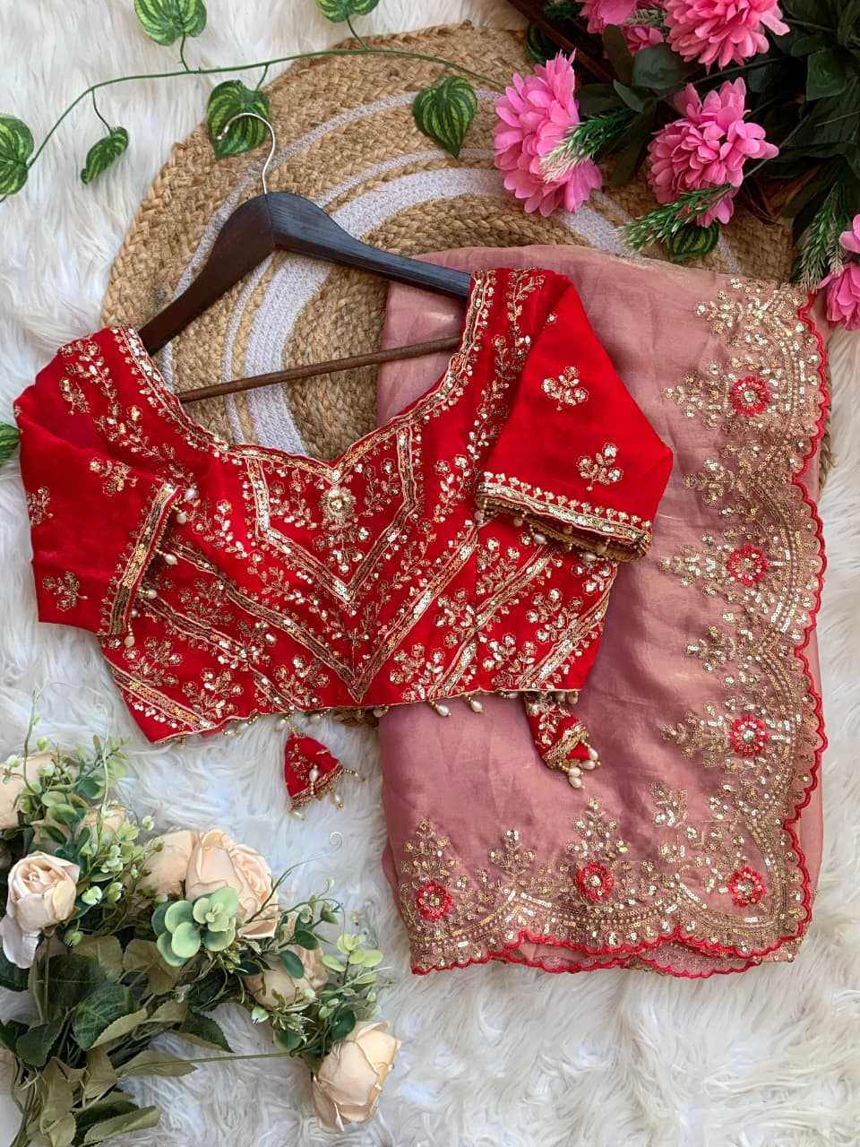 Satin Embroidered Saree