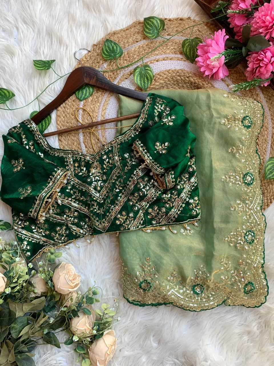 Satin Embroidered Saree