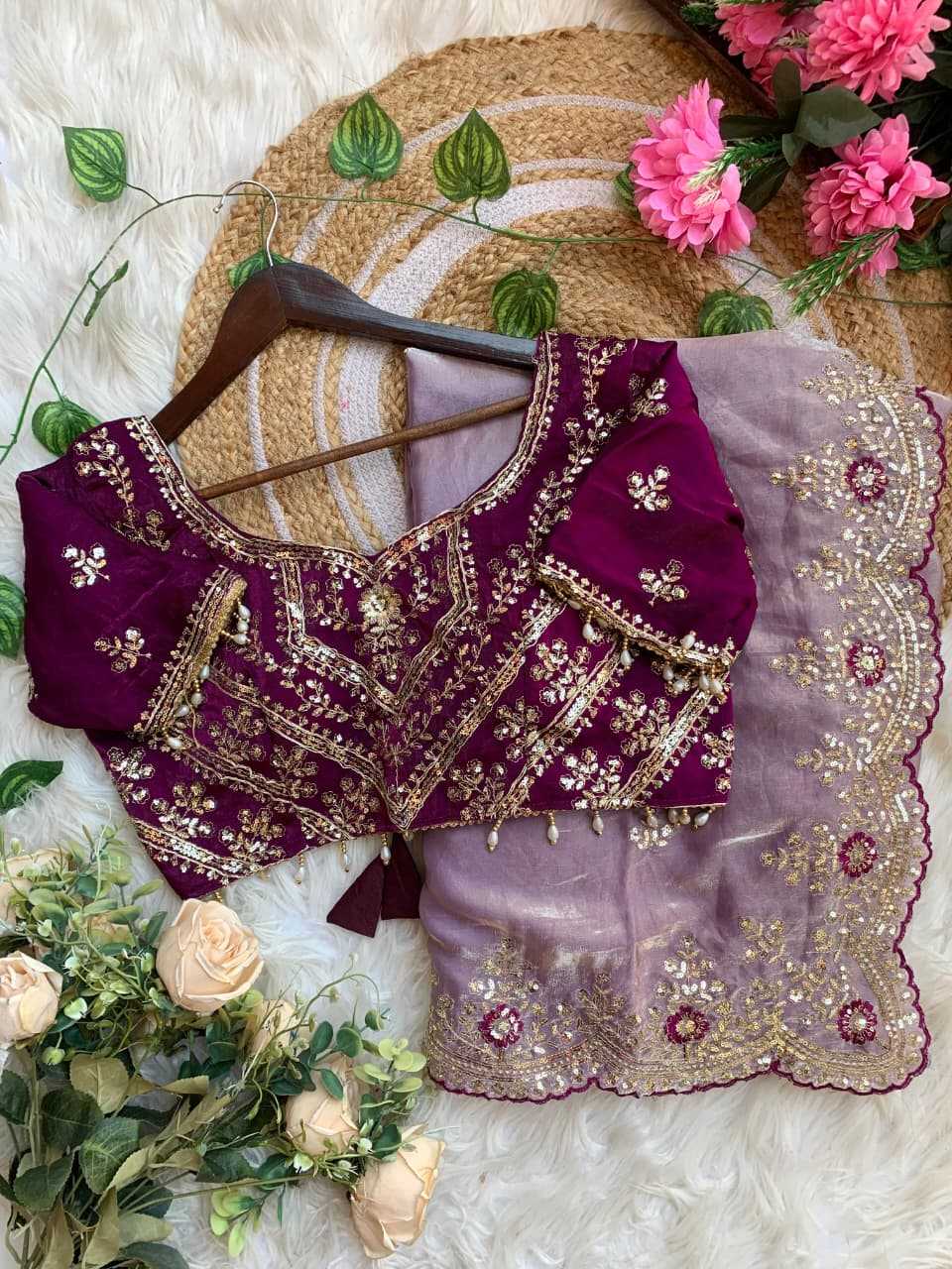 Satin Embroidered Saree