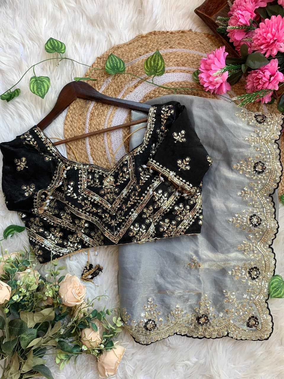 Satin Embroidered Saree
