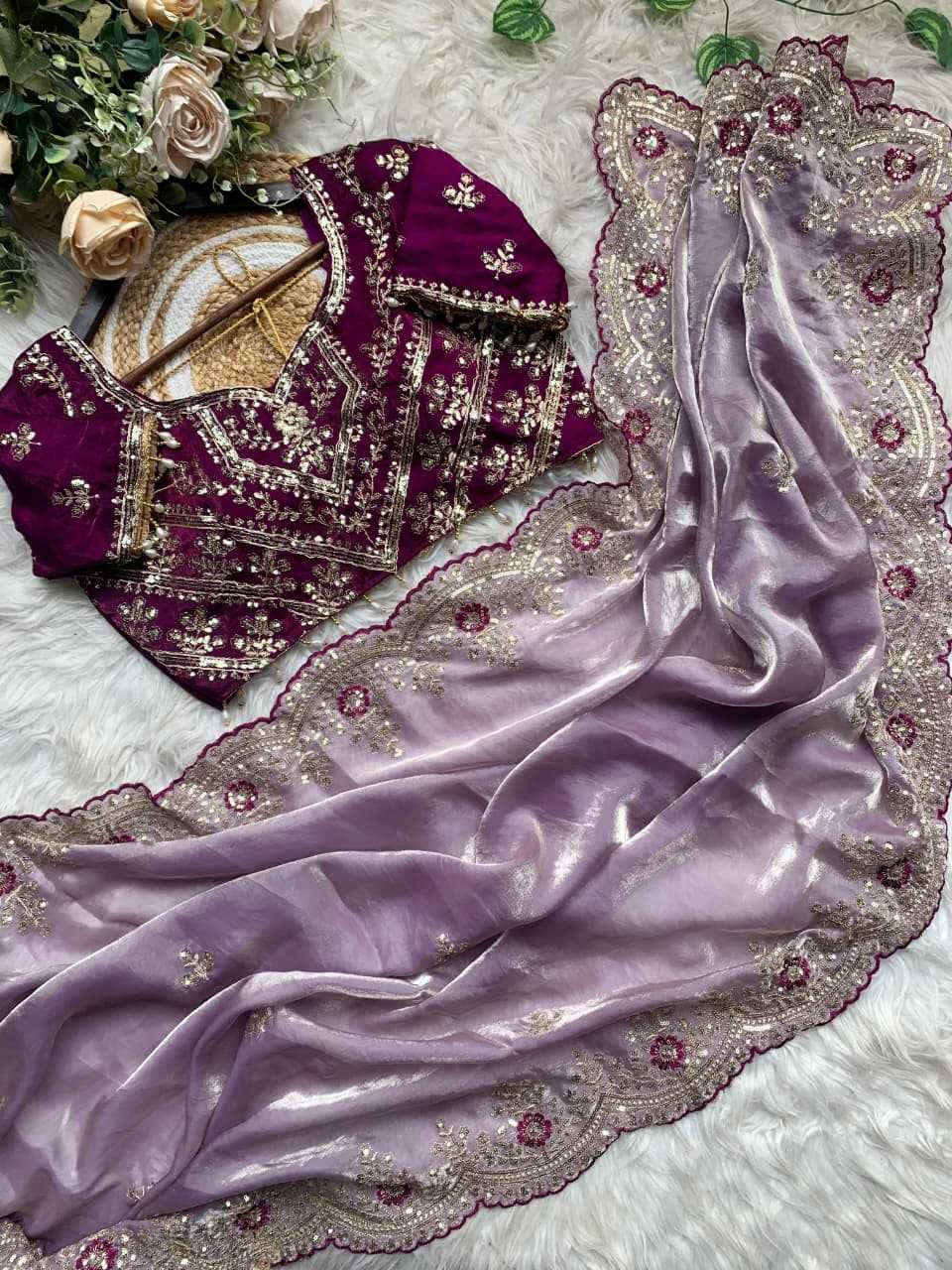 Satin Embroidered Saree