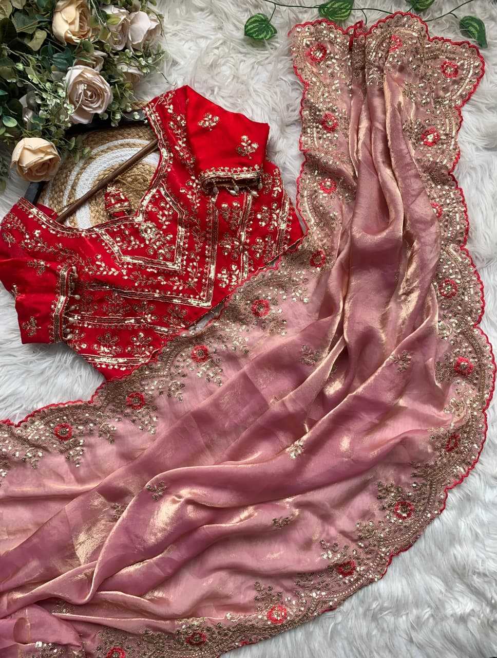 Satin Embroidered Saree