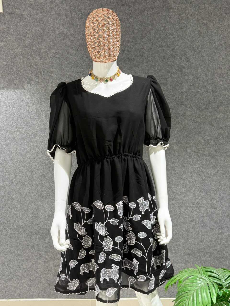 Faux Georgette Suit in Navy Blue