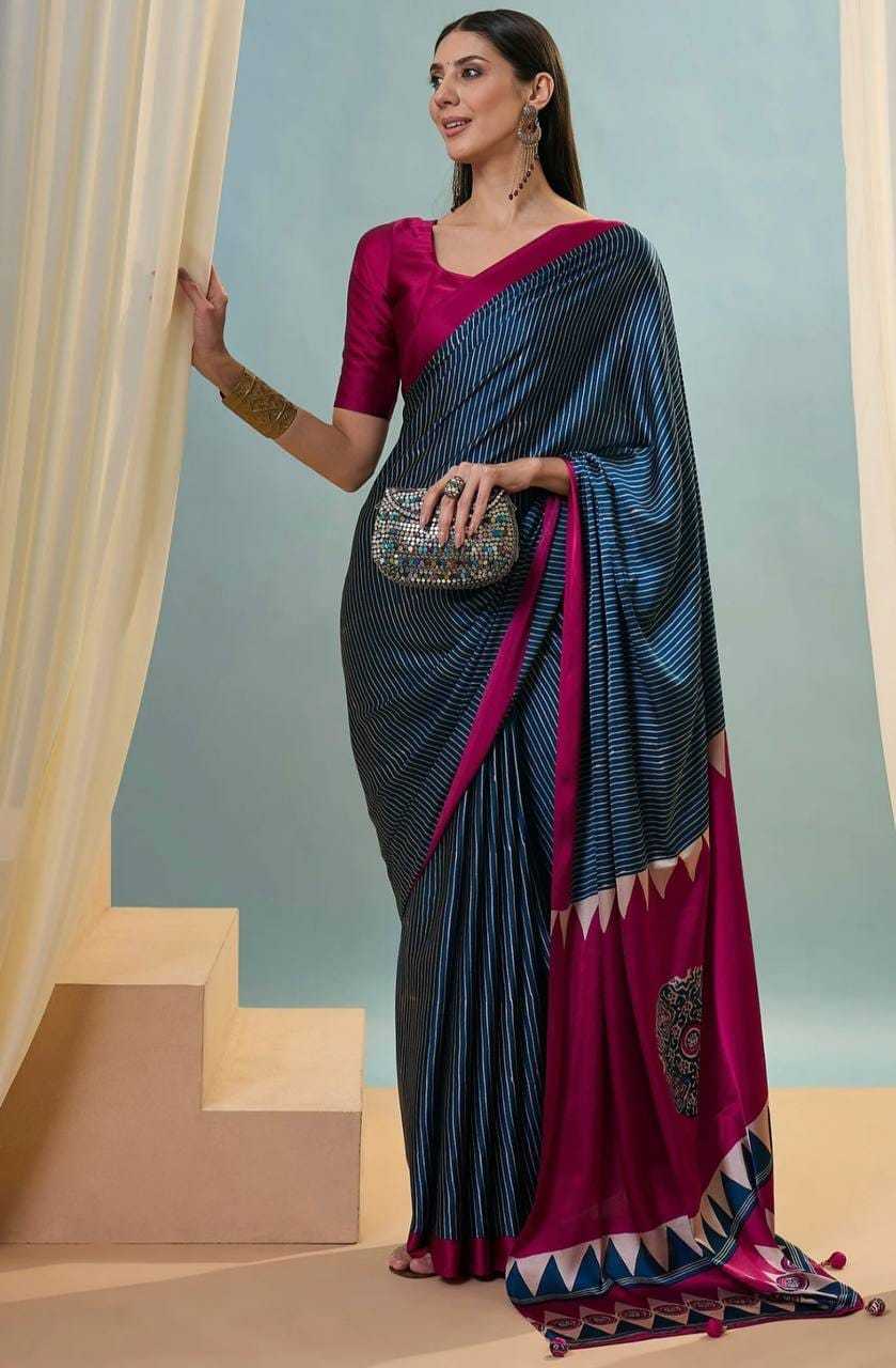Crepe Silk Designer Saree in Navy Blue