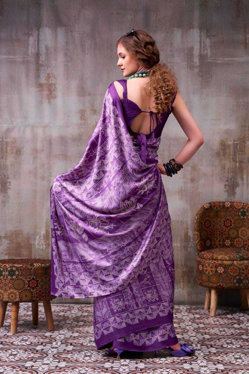 Japan Sartin Designer Saree in Purple