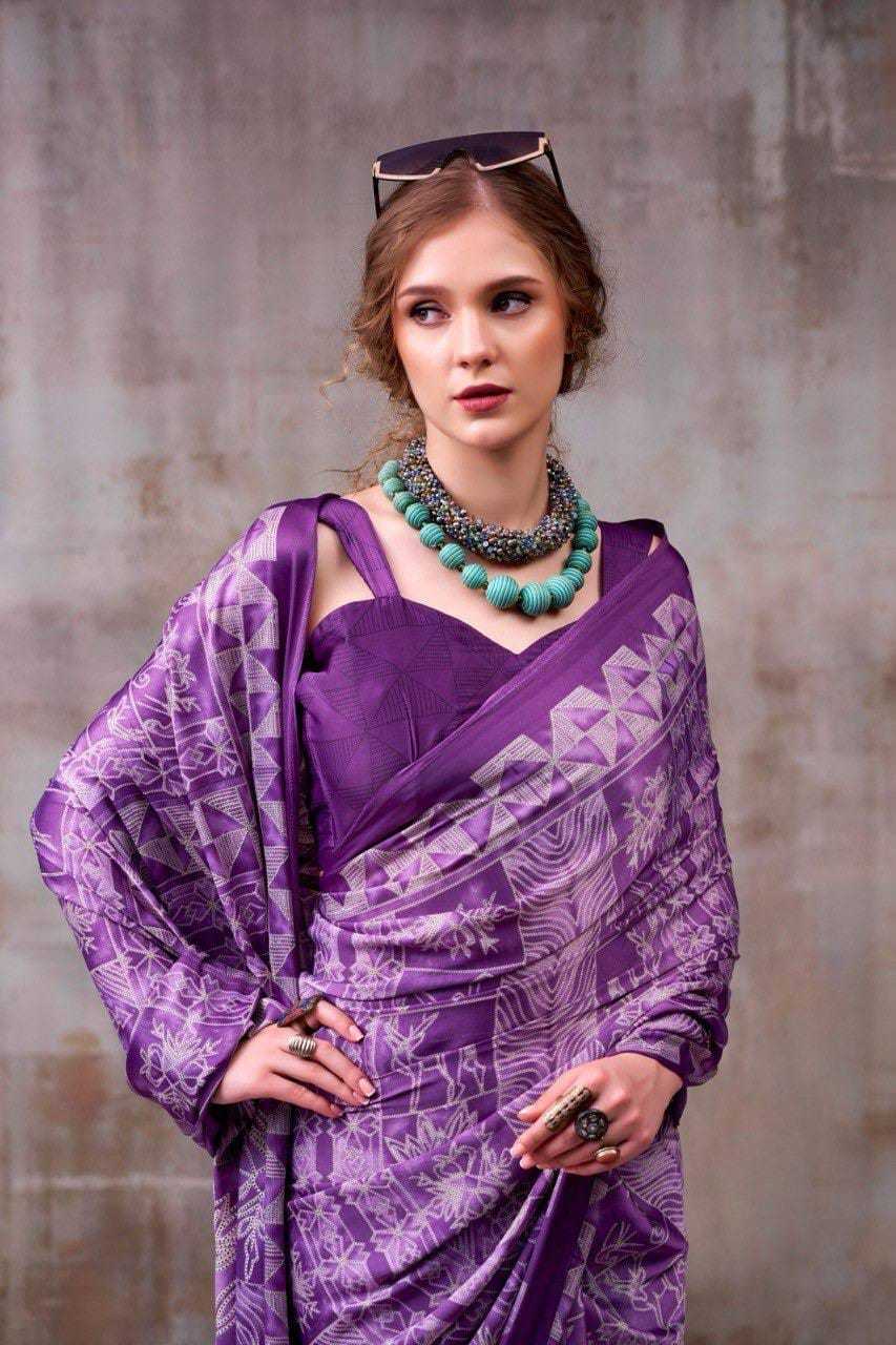 Japan Sartin Designer Saree in Purple