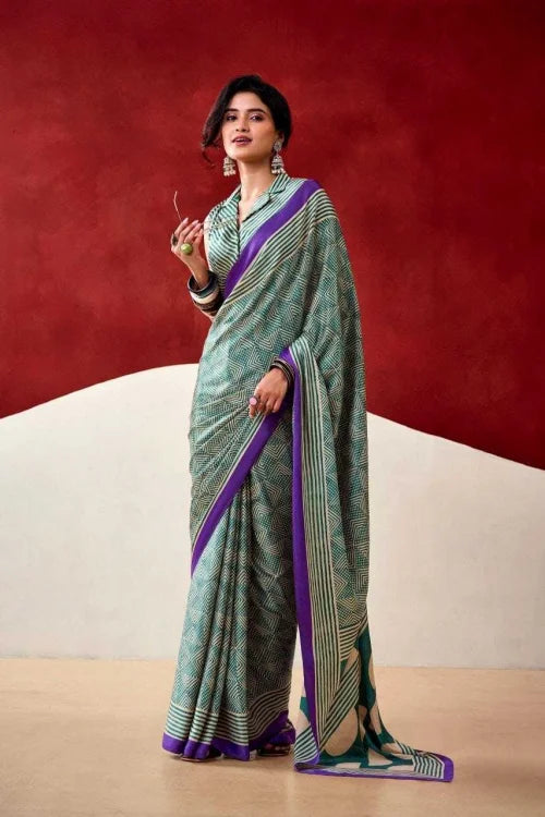 Satin Japan Sartin Printed Saree