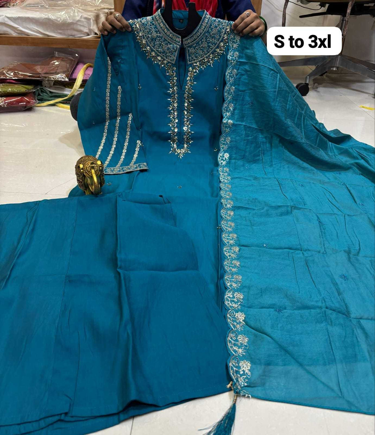 Aadhunika Heavy Roman Silk Designer Kurti