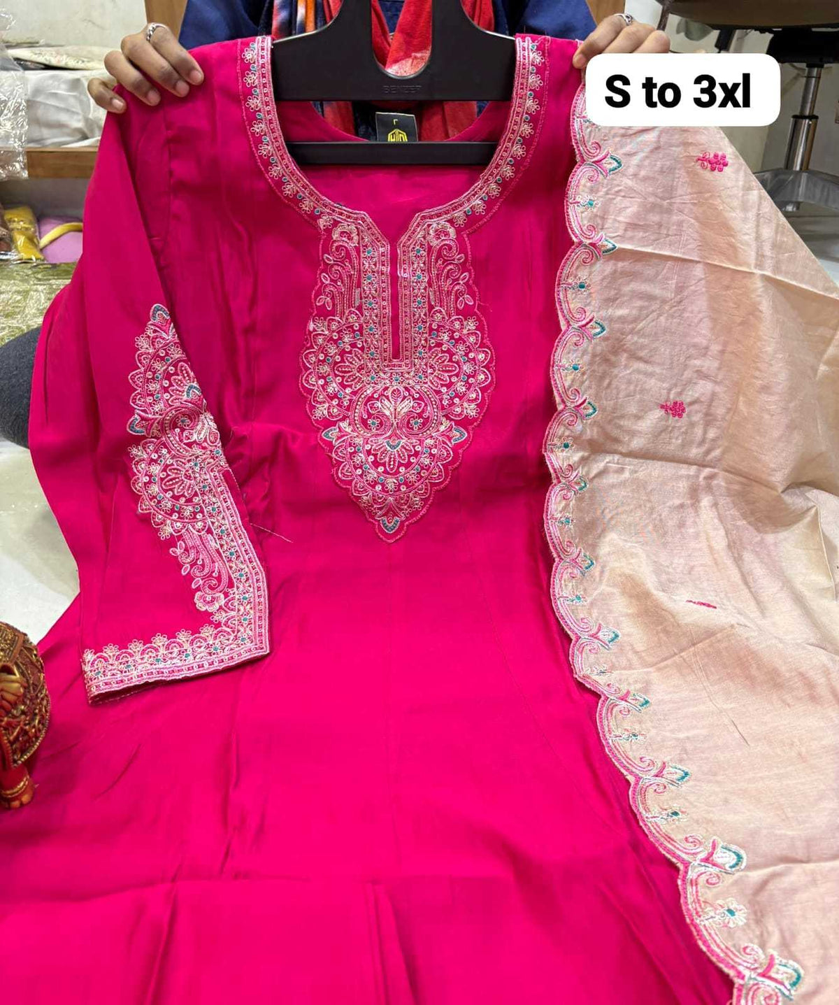 Charunika Heavy Roman Silk Anarkali Kurti