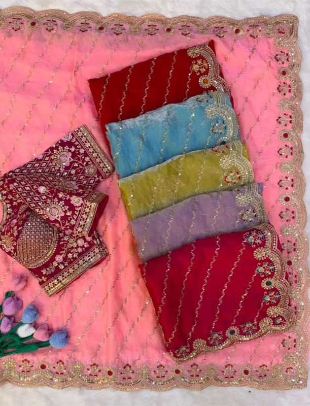 Space Silk Sequin Saree in Pink