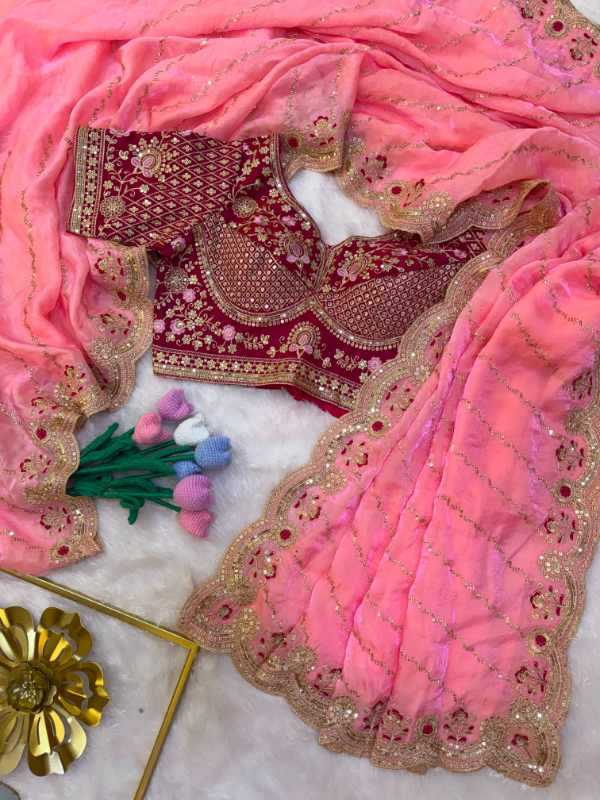 Space Silk Sequin Saree in Pink