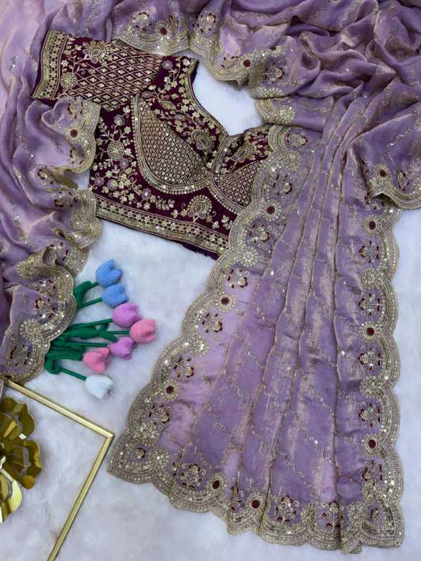 Space Silk Sequin Saree in Pink