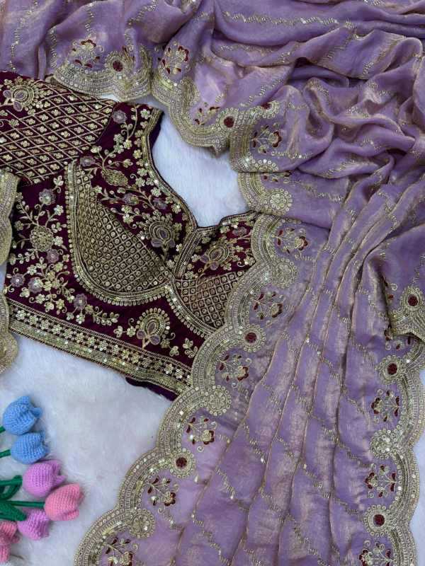 Space Silk Sequin Saree in Pink