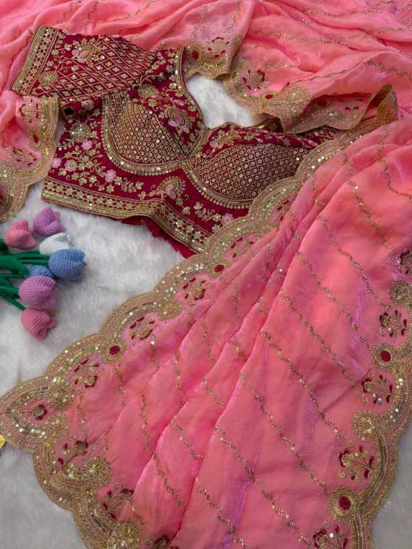 Space Silk Sequin Saree in Pink