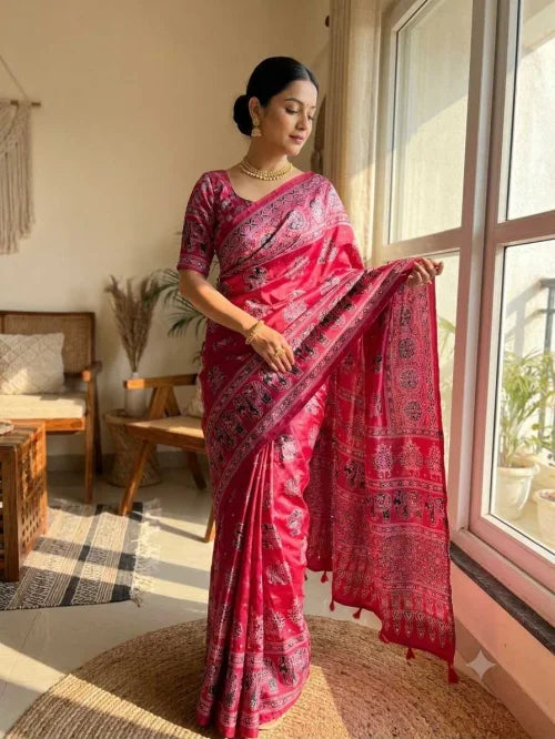 Japan Sartin Designer Saree in Pink