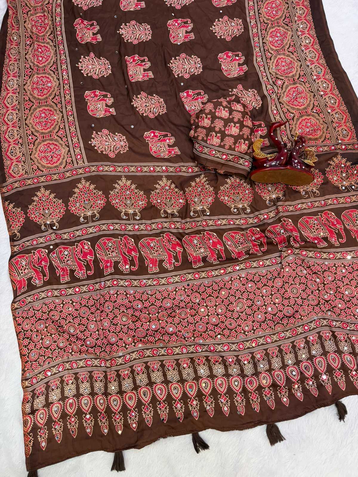 Japan Sartin Printed Saree in Hot Pink