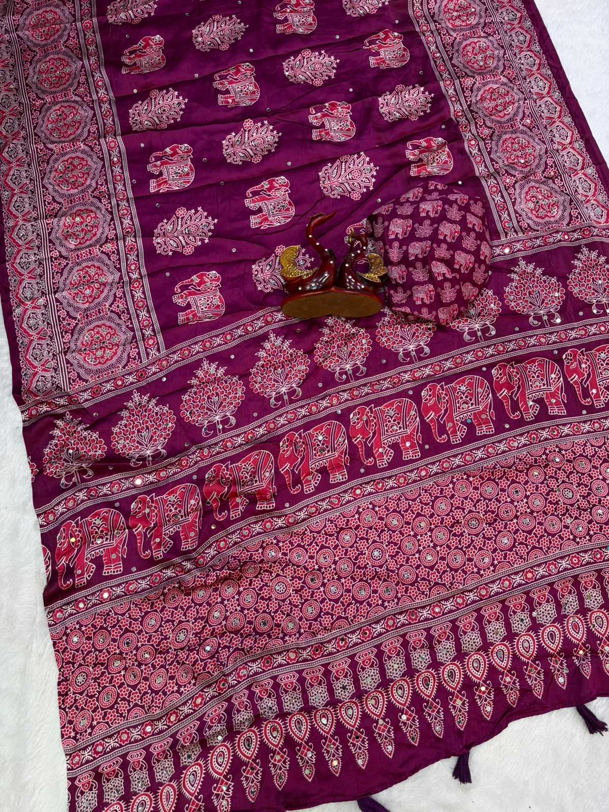 Japan Sartin Printed Saree in Hot Pink