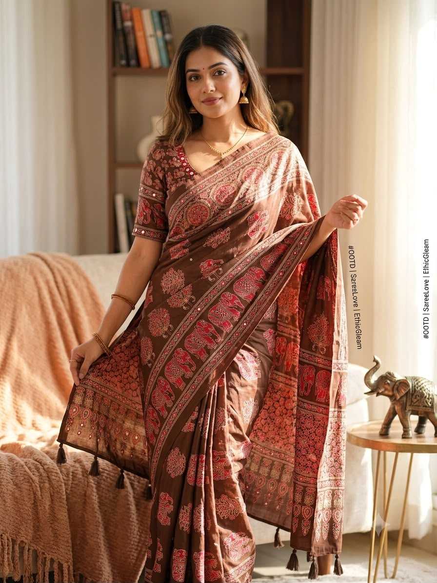 Japan Sartin Printed Saree in Hot Pink