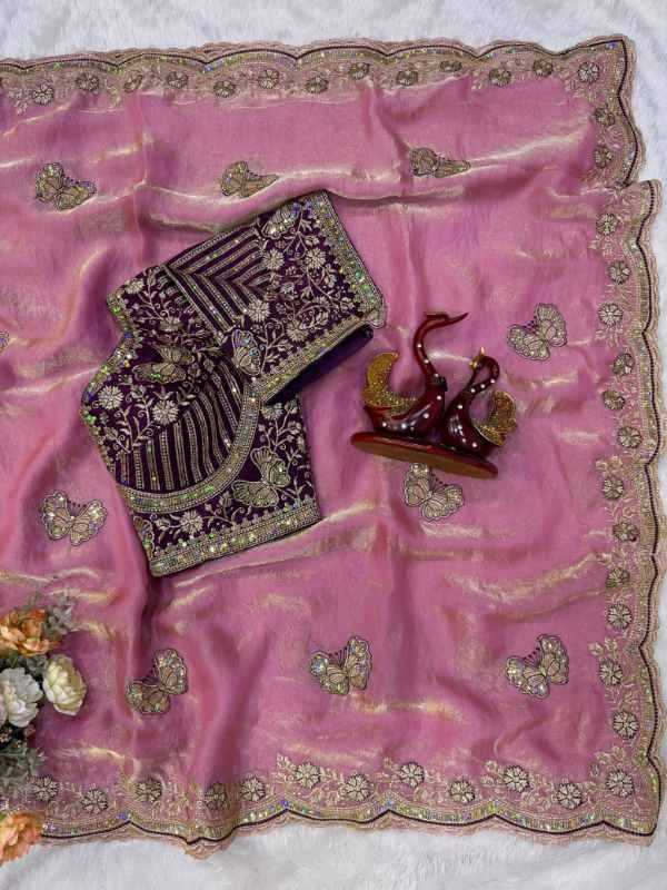 Satin Sequence Saree in Pink