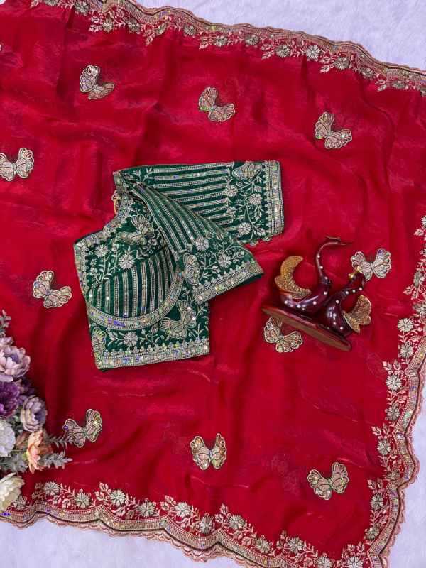 Satin Sequence Saree in Pink