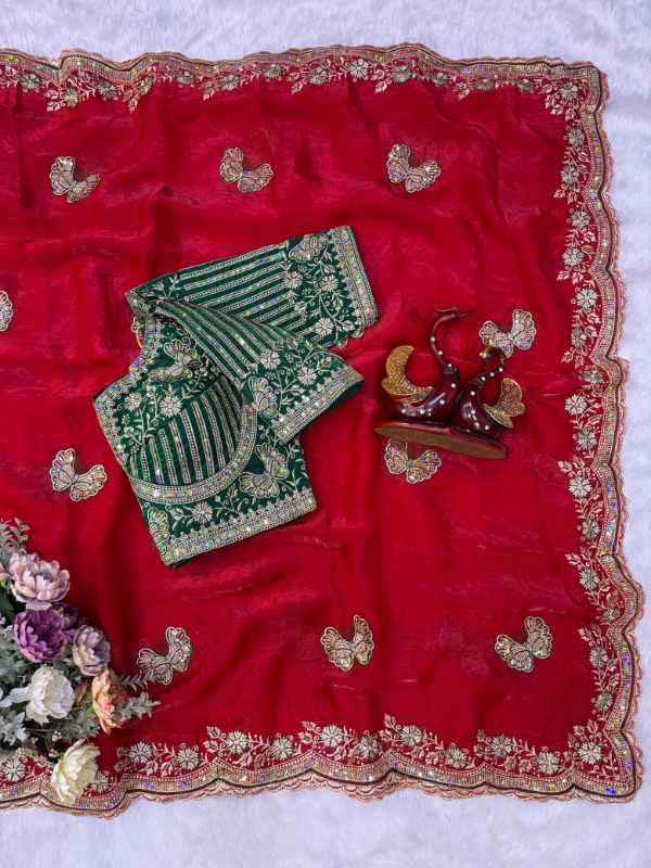 Satin Sequence Saree in Pink