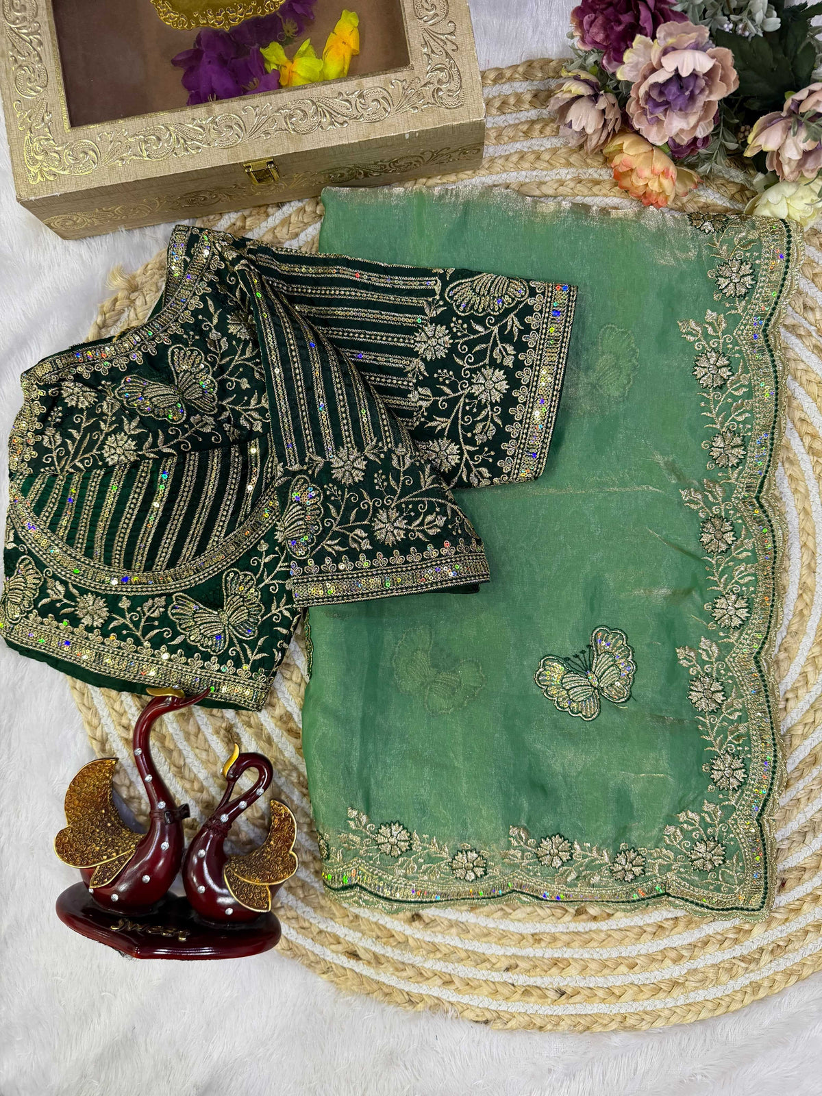 Satin Sequence Saree in Red