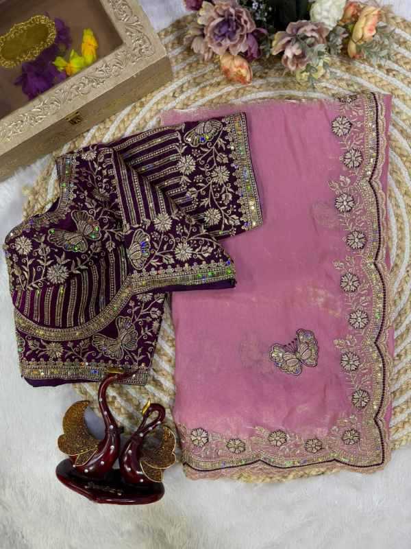 Satin Sequence Saree in Pink