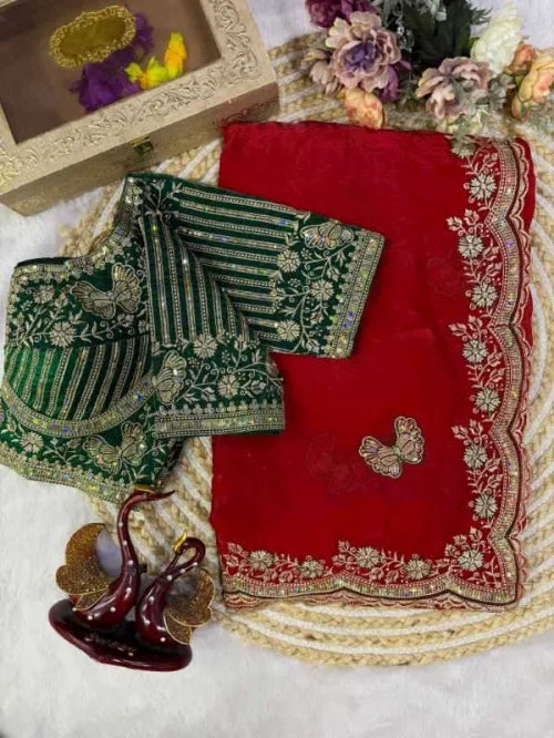 Satin Sequence Saree in Pink